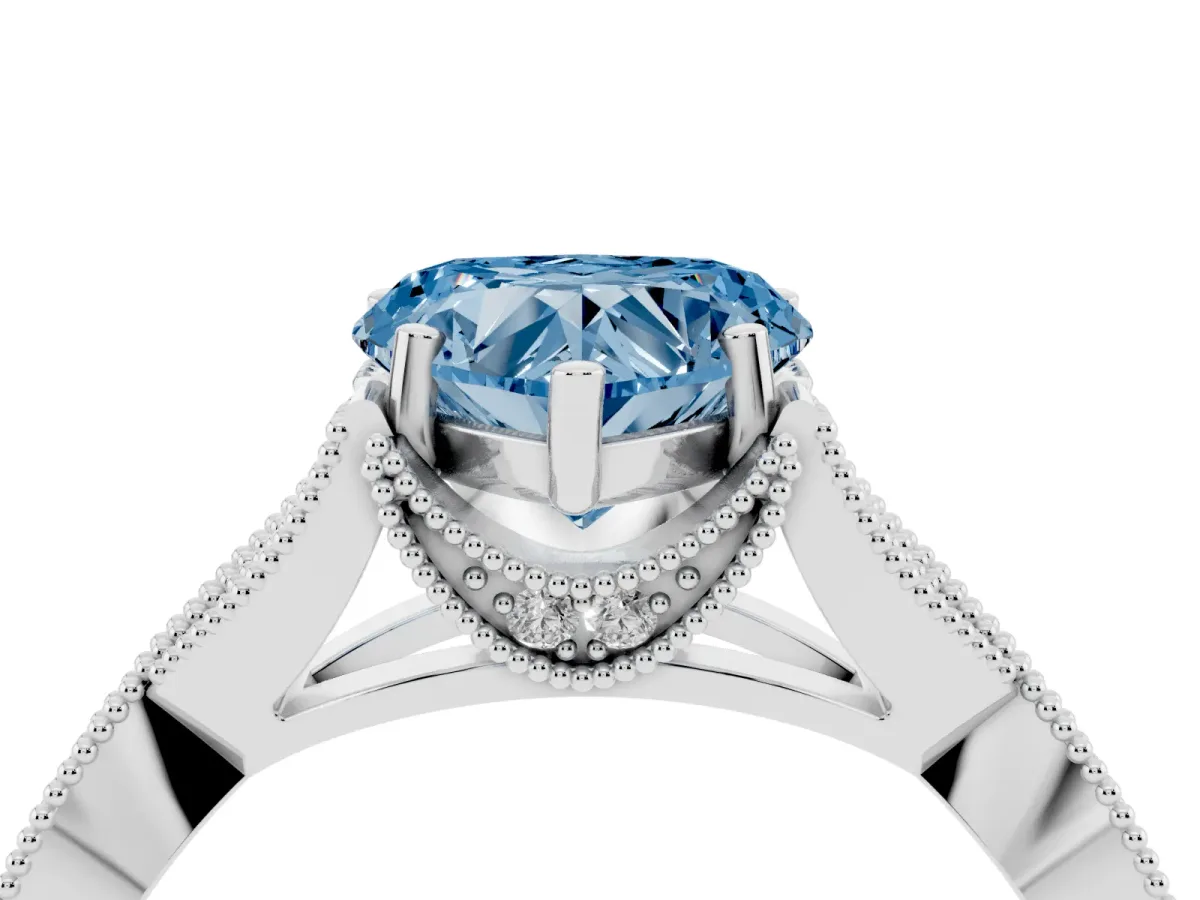 Fancy Blue Heart Cut Cut Diamond Twisted Band with Milgrain Pave Setting and Four-Prong Setting Silver