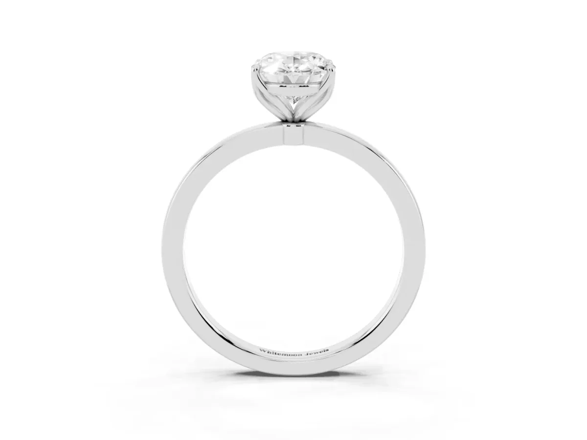 Oval Cut Diamond Solitaire Ring with Thin Band and Prong Setting Silver