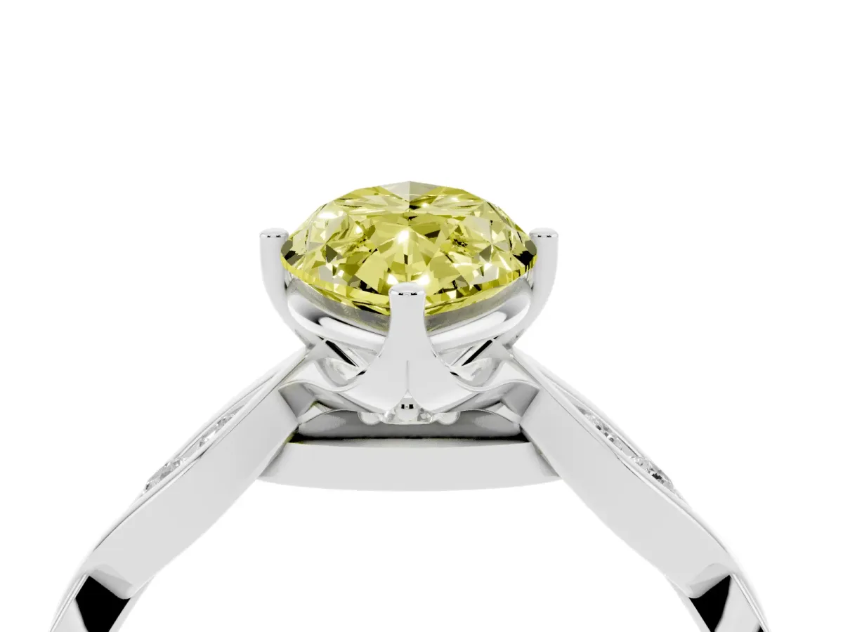 Fancy Yellow Marquise Cut Solitaire Twist Band with Leaf Prong Setting Silver