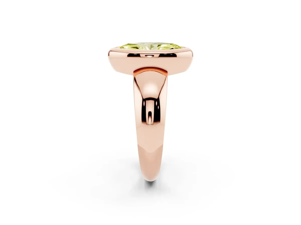 Fancy Yellow Bezel Set Marquise Cut Solitaire Ring with Wide Band Rose gold