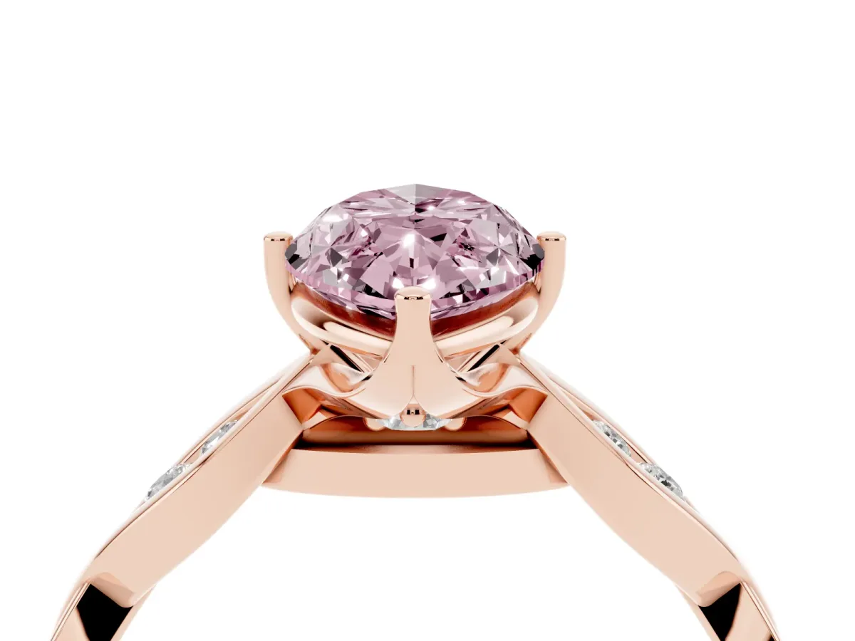 Fancy Pink Marquise Cut Solitaire Twist Band with Leaf Prong Setting Rose gold