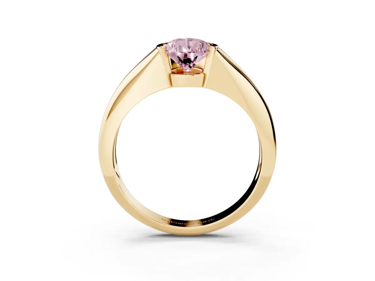 Fancy Pink Pear Cut Solitaire Tension Set Diamond Ring Yellow gold