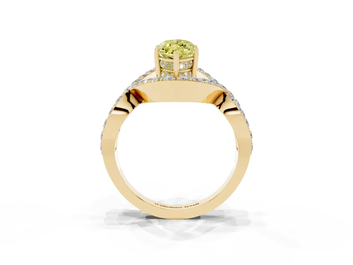Fancy Yellow Marquise Cut Solitaire Twist Band Pavé Diamond Engagement Ring Yellow gold