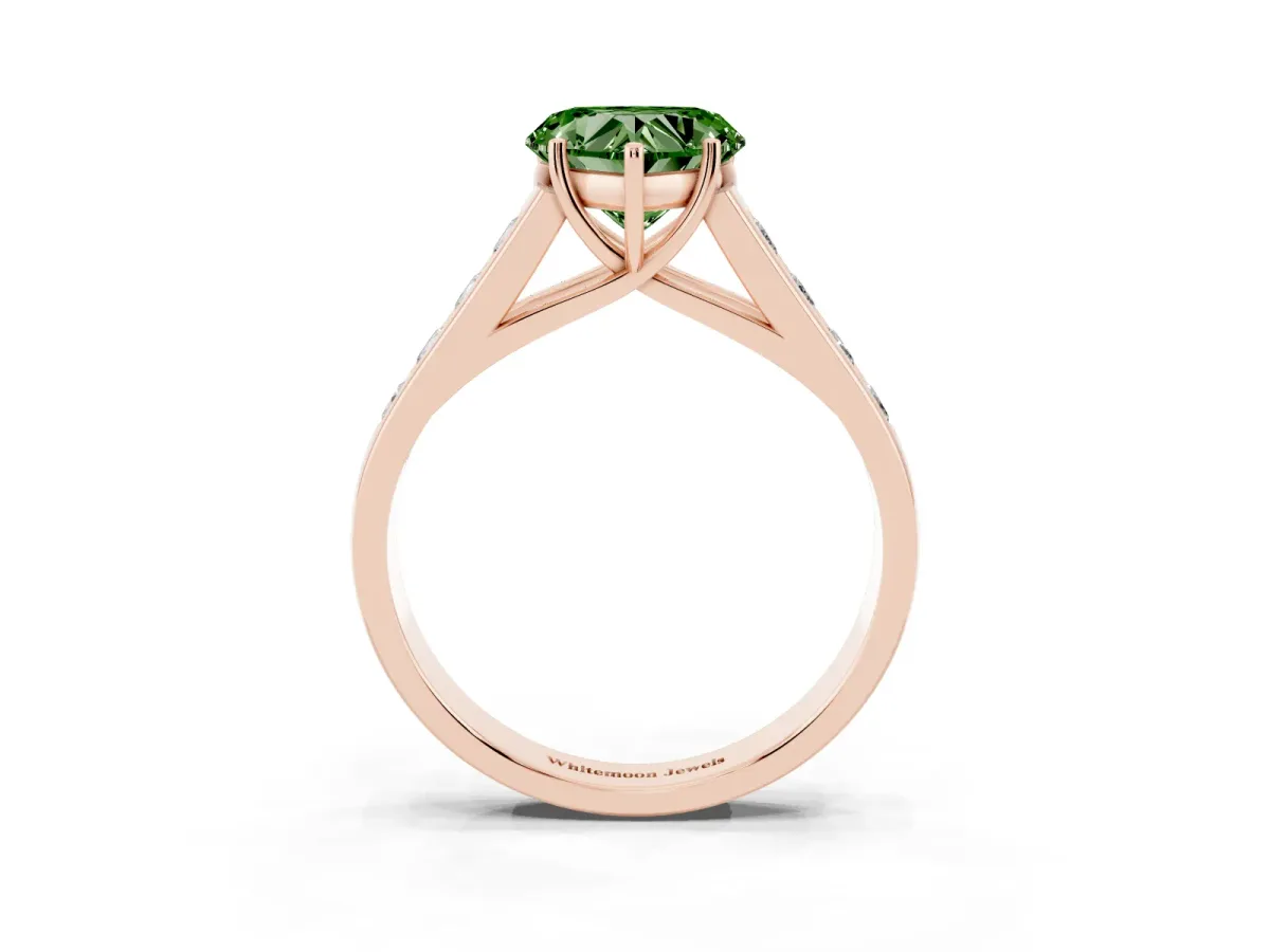 Fancy Green Heart Cut Brilliant Channel-Set Solitaire Ring with Four-Prong Setting Rose gold