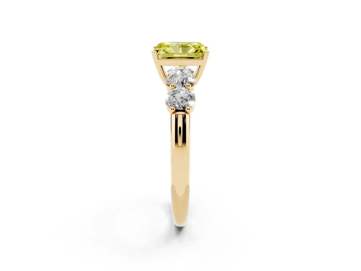 Fancy Yellow Radiant Cut Cut Five-Stone Prong Set Diamond Ring with Classic Band Yellow gold