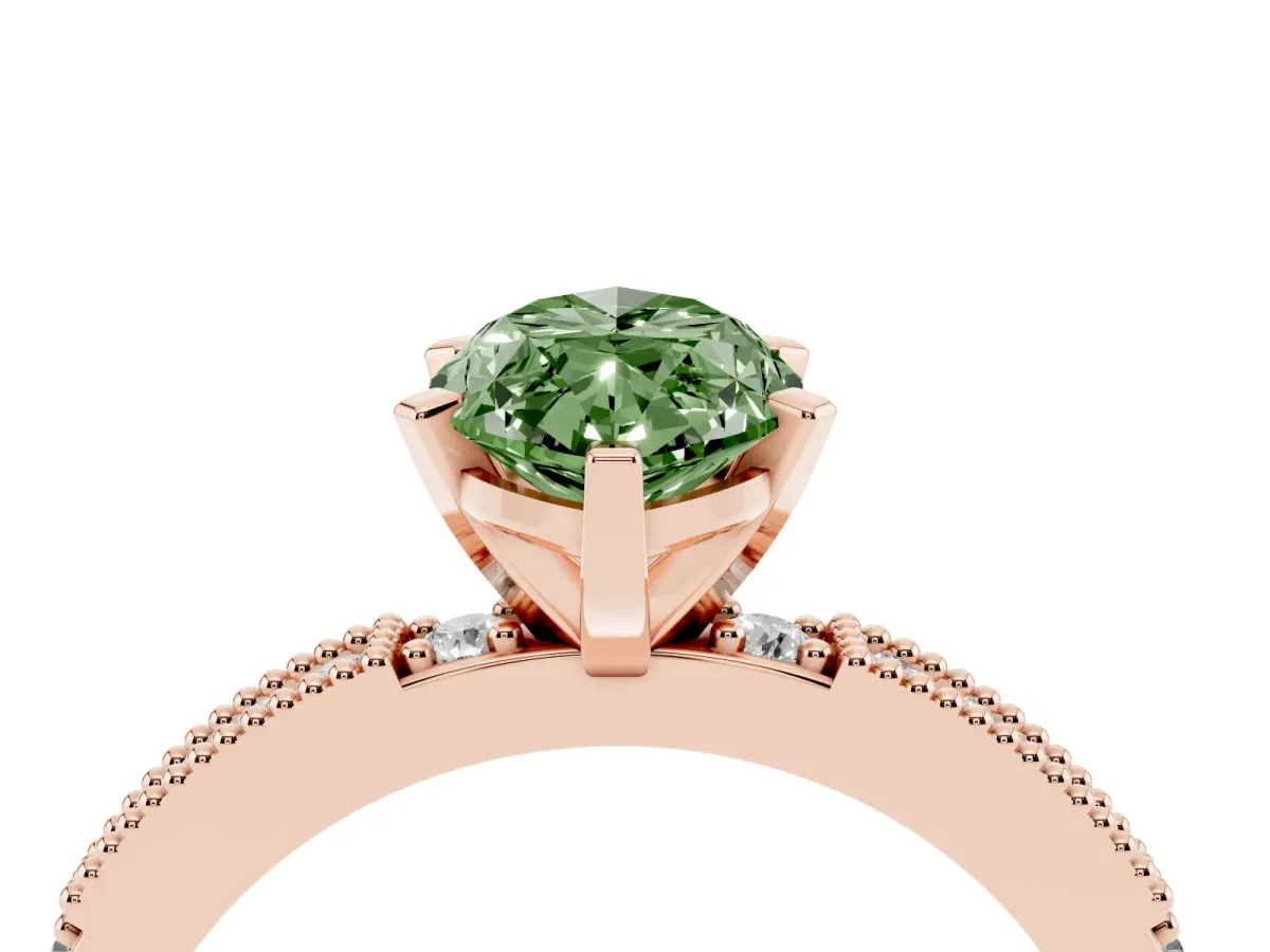 Fancy Green Marquise Cut Solitaire with Pavé Band and Four-Prong Setting Rose gold
