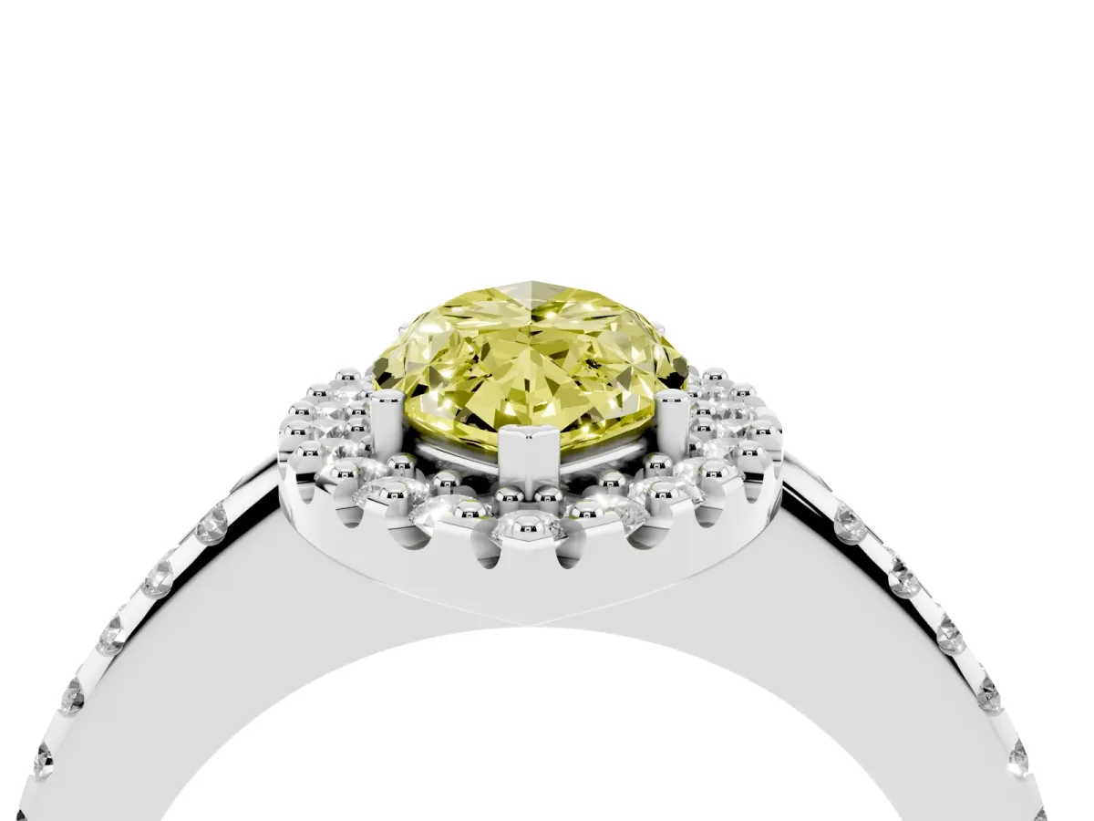 Fancy Yellow Marquise Cut Diamond Pavé Halo Ring with Four-Prong Setting Silver