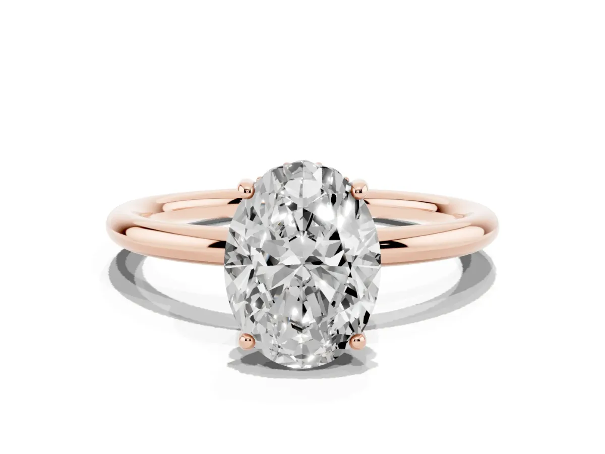 Oval Cut Solitaire Diamond Ring with a Classic Band and Four-Prong Setting Rose gold