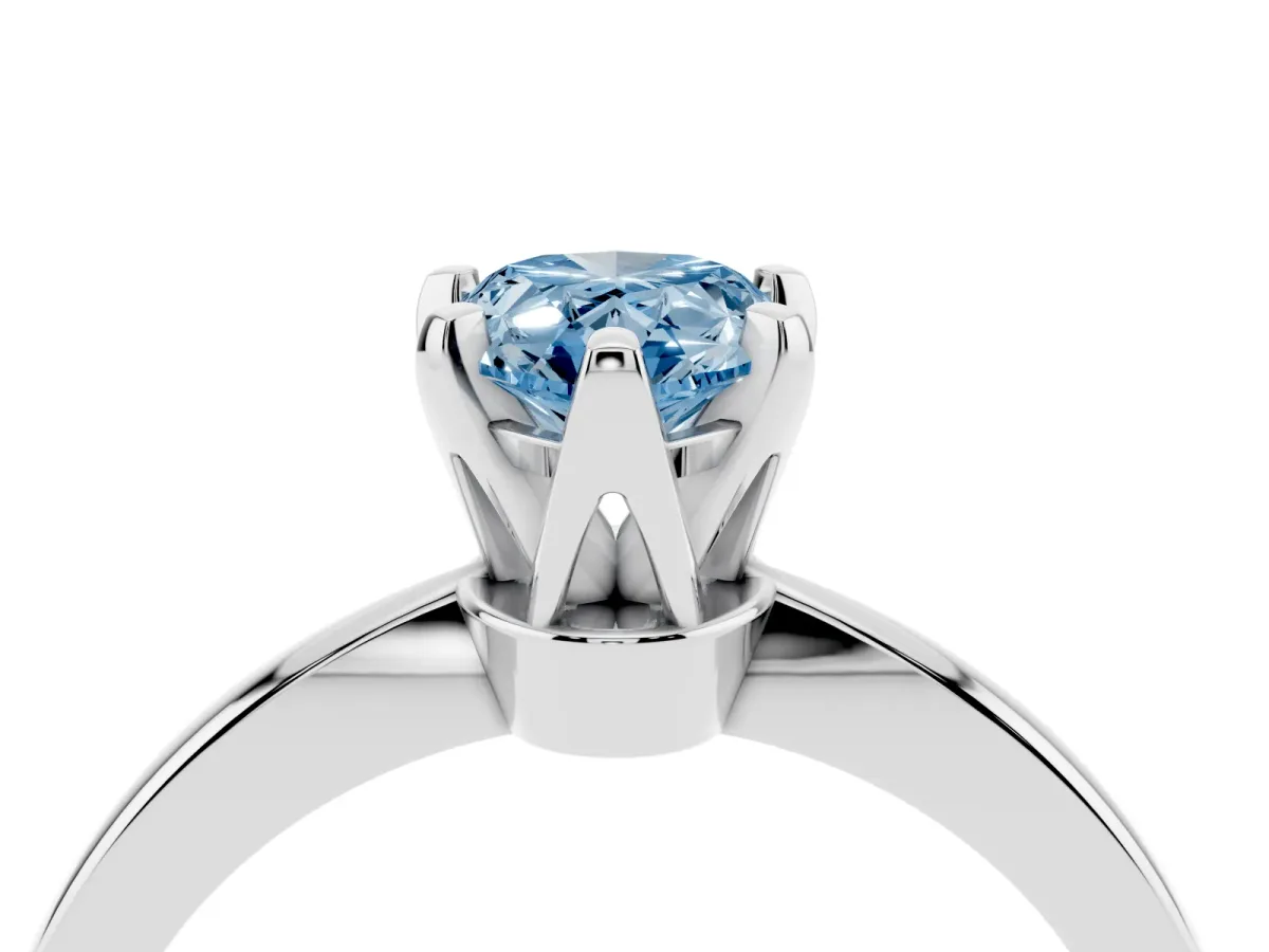Fancy Blue Pear Cut Solitaire Engagement Ring with Six-Prong Setting and Tapered Band Platinum