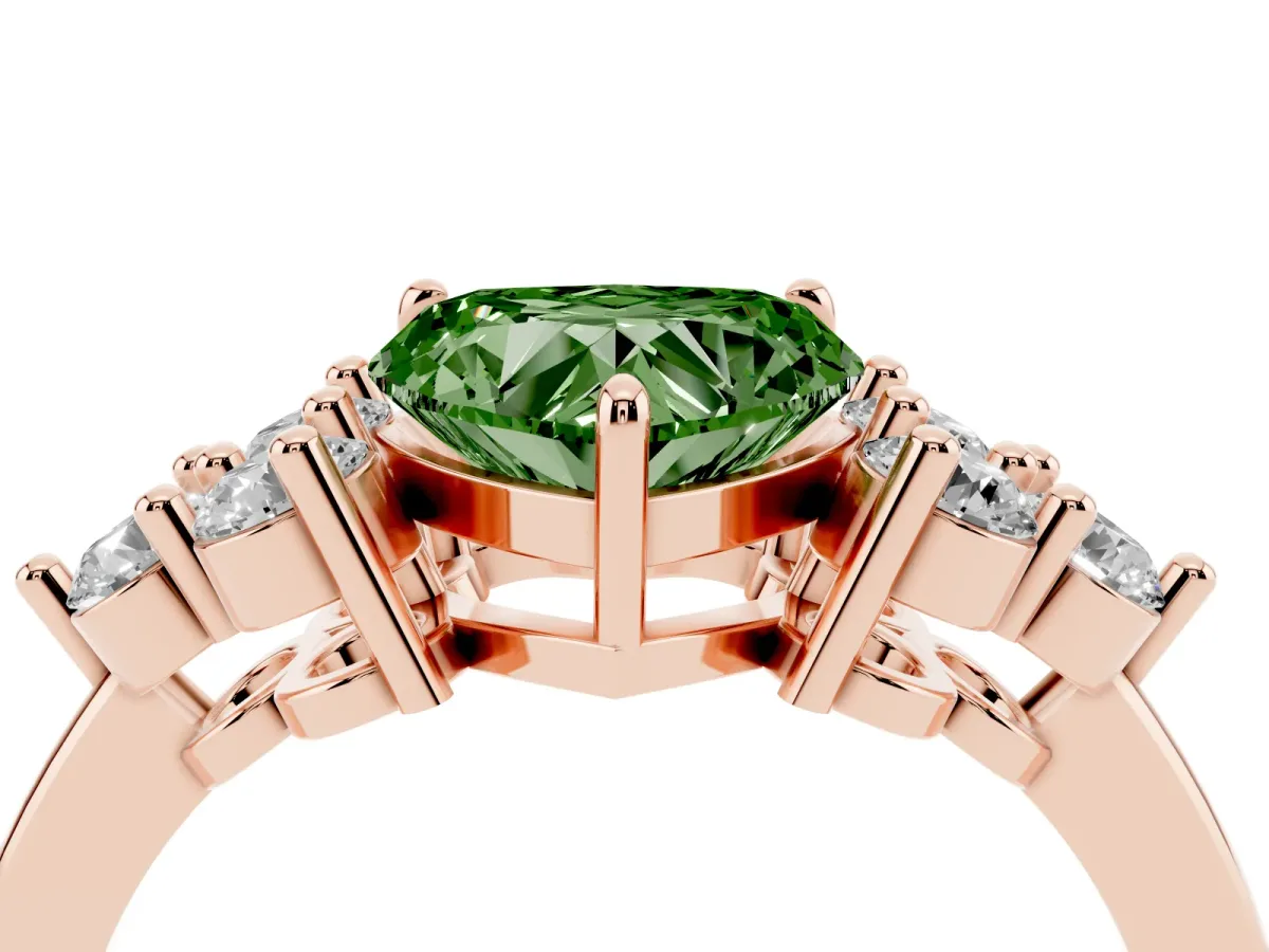 Fancy Green Heart Cut Brilliant Diamond Cluster Accent Solitaire Ring with Prong Setting Rose gold