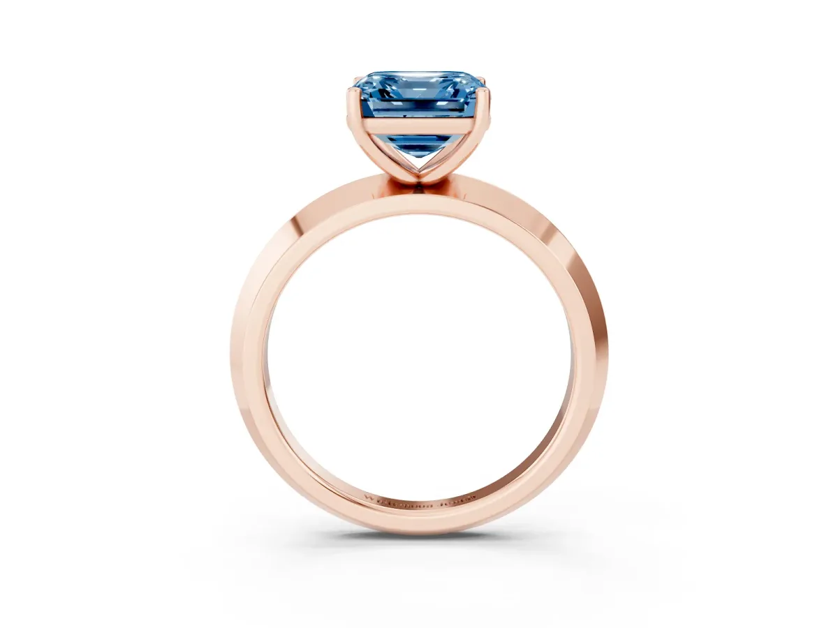 Fancy Blue Asscher Cut Cut Solitaire Engagement Ring with Flat Band and Four-Prong Setting Rose gold