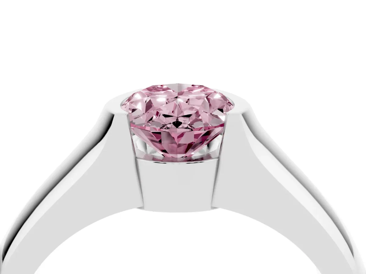 Fancy Pink Oval Cut Solitaire Bezel Set Diamond Ring with Wide Band Silver