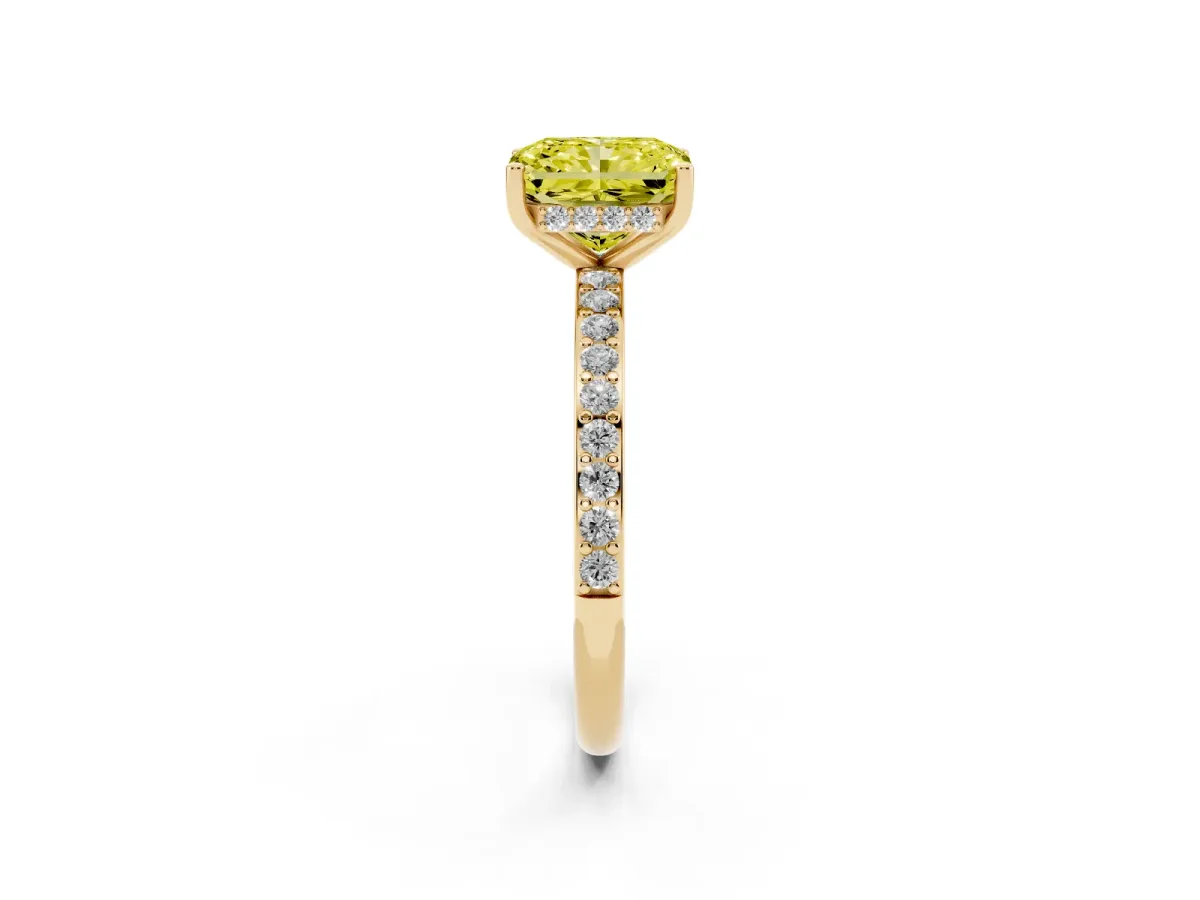 Fancy Yellow Radiant Cut Cut Diamond Pavé Band Ring with Four-Prong Setting Yellow gold