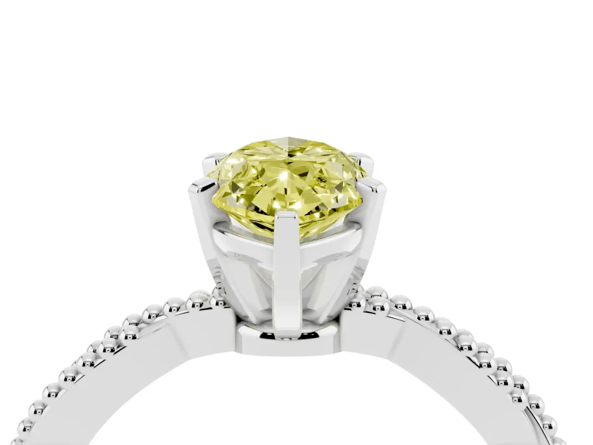 Fancy Yellow Marquise Cut Solitaire Twisted Band with Bead Prong Setting Silver