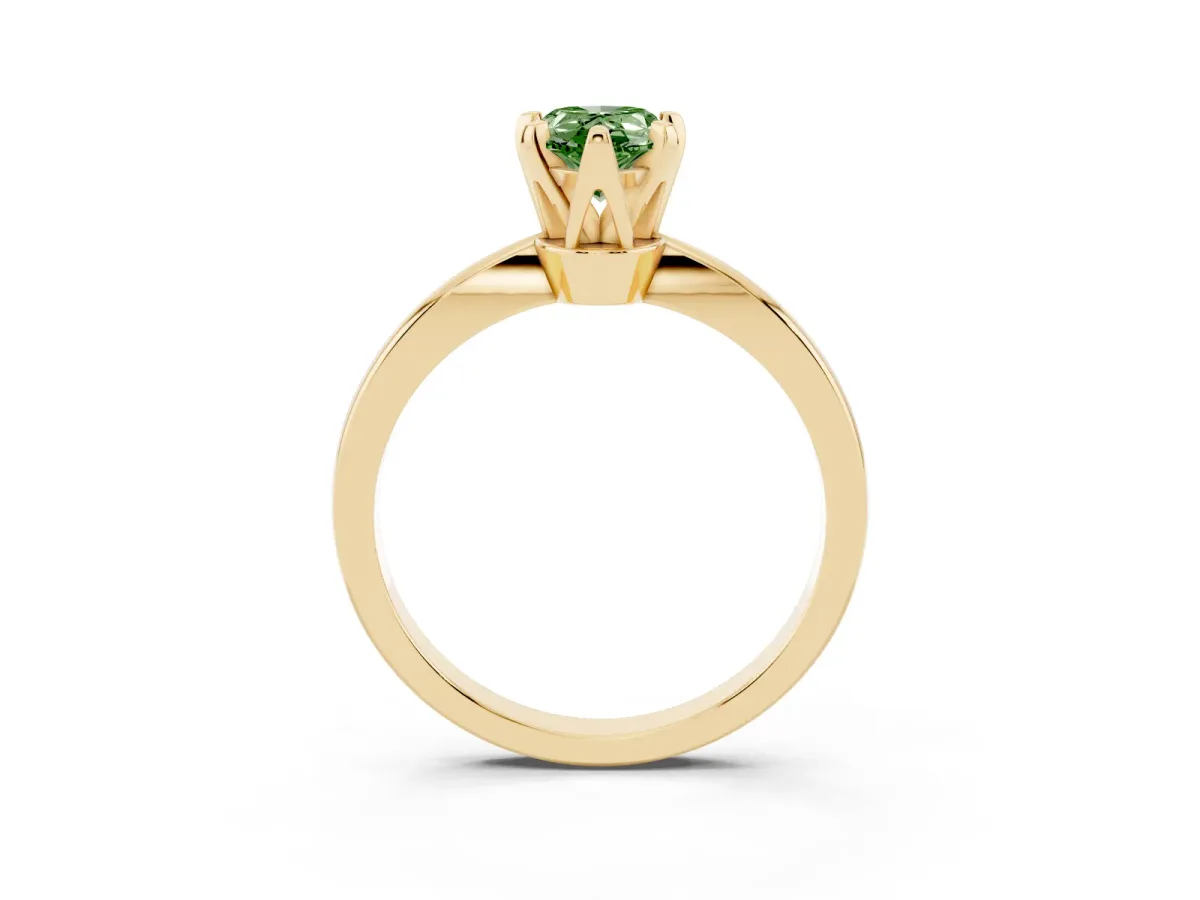 Fancy Green Pear Cut Solitaire Engagement Ring with Six-Prong Setting and Tapered Band Yellow gold