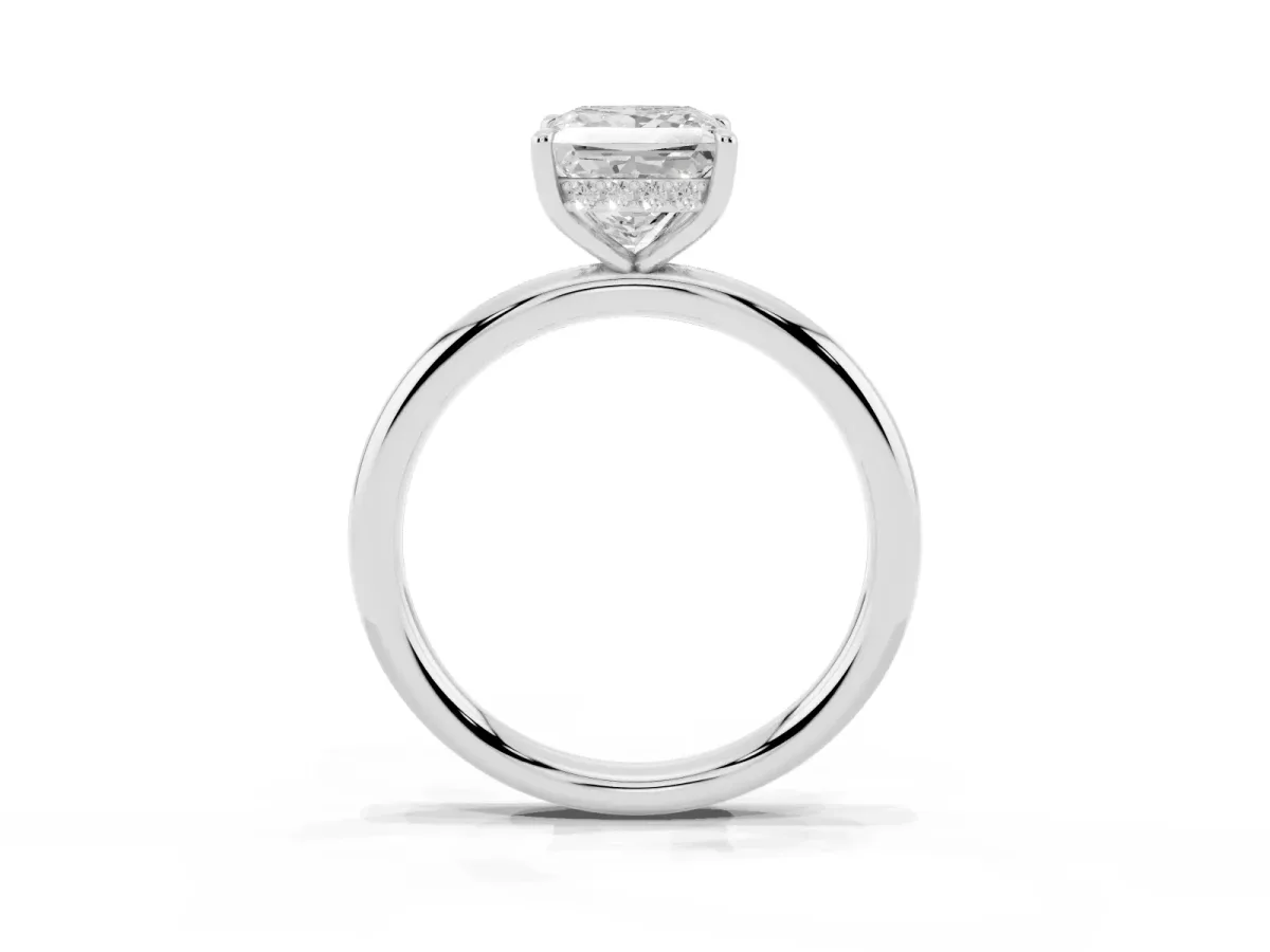 Princess Cut Diamond Solitaire Ring with Thin Band and Four-Prong Setting Silver