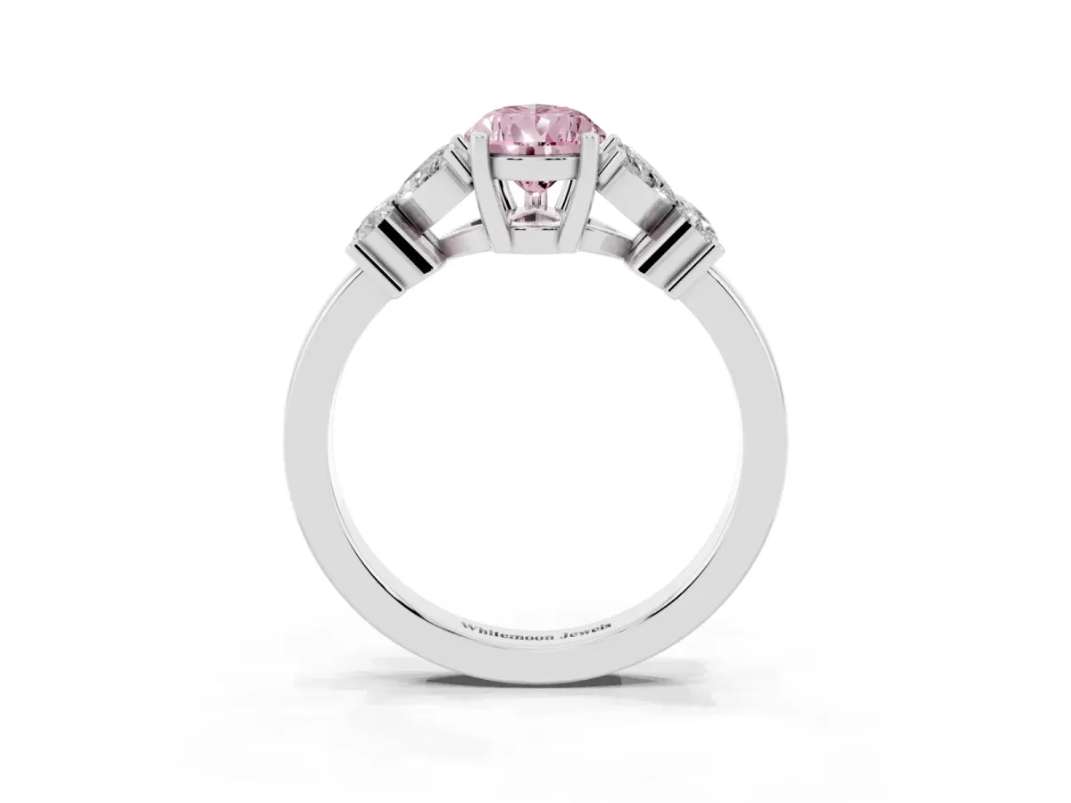 Fancy Pink Pear Cut Diamond Floral Cluster Ring with Solitaire Band and Prong Setting White gold