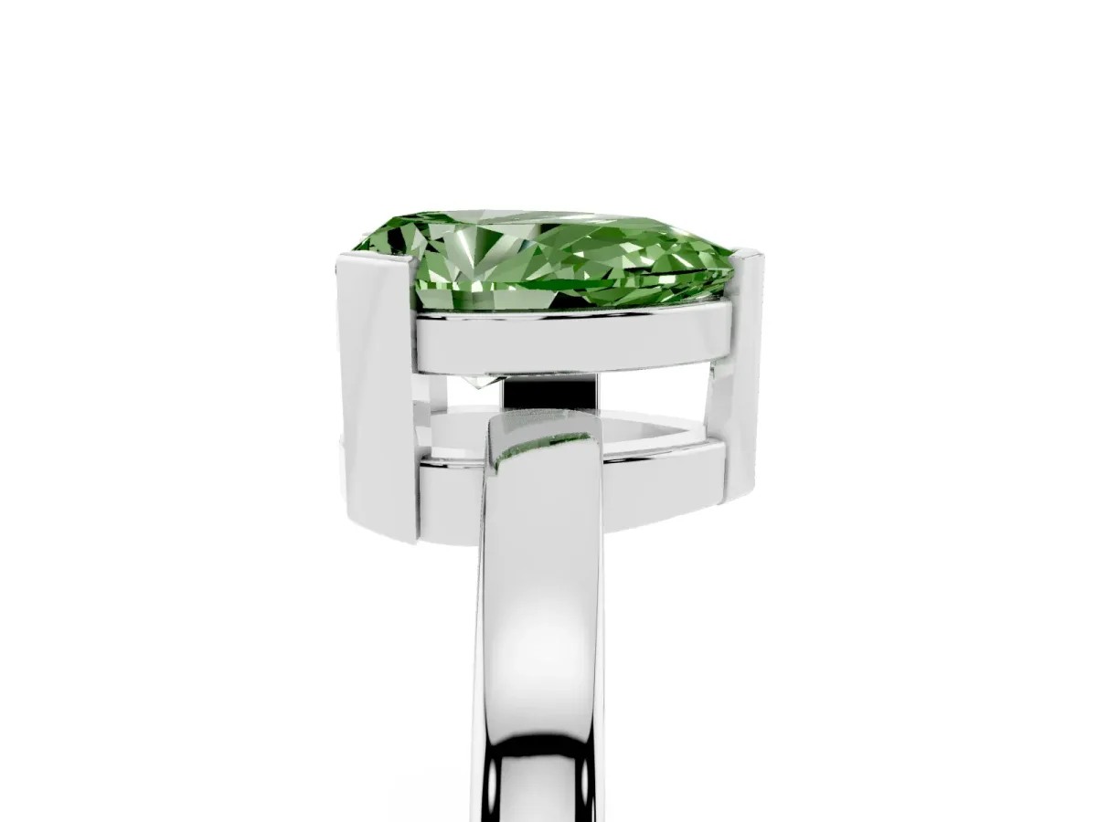 Fancy Green Pear Cut Cut Solitaire Ring with Four-Prong Setting and Classic Band Silver