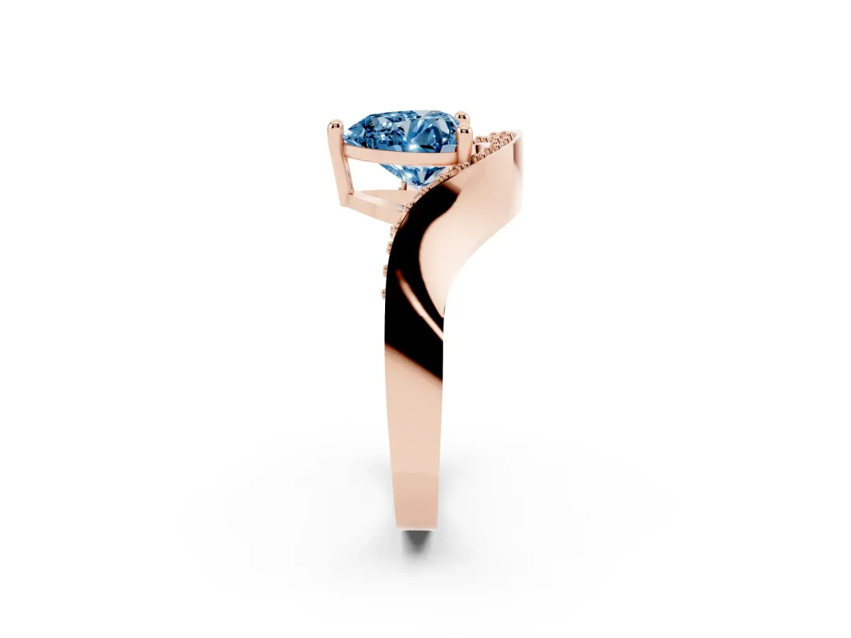 Fancy Blue Heart Cut Solitaire Diamond Engagement Ring with Pave Band and Four-Prong Setting Rose gold