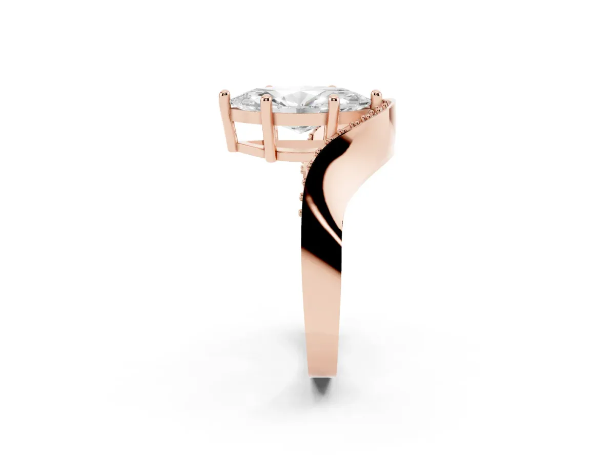 Marquise Cut Solitaire Diamond Engagement Ring with Pave Band and Four-Prong Setting Rose gold