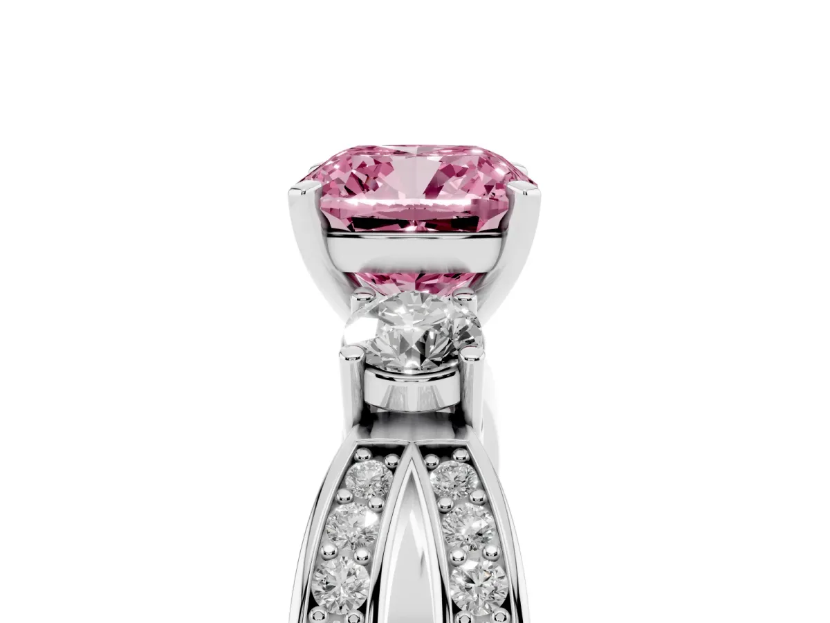 Fancy Pink Three-Stone Cushion Cut Cut Diamond Twist Band with Prong Setting Silver