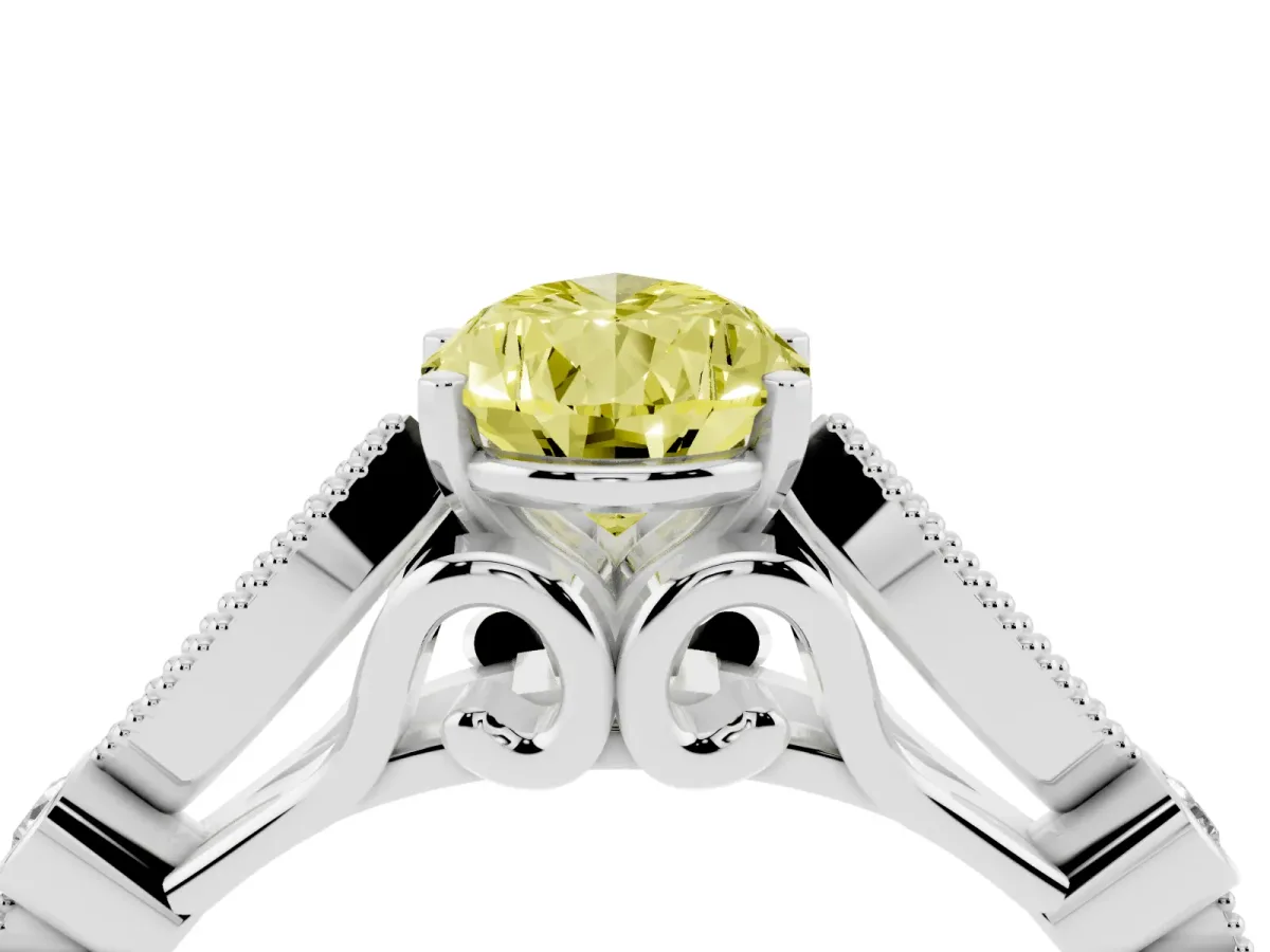 Fancy Yellow Pear Cut Cut Diamond with Milgrain Marquise and Bezel Accents on a Solitaire Band with Prong Setting Silver
