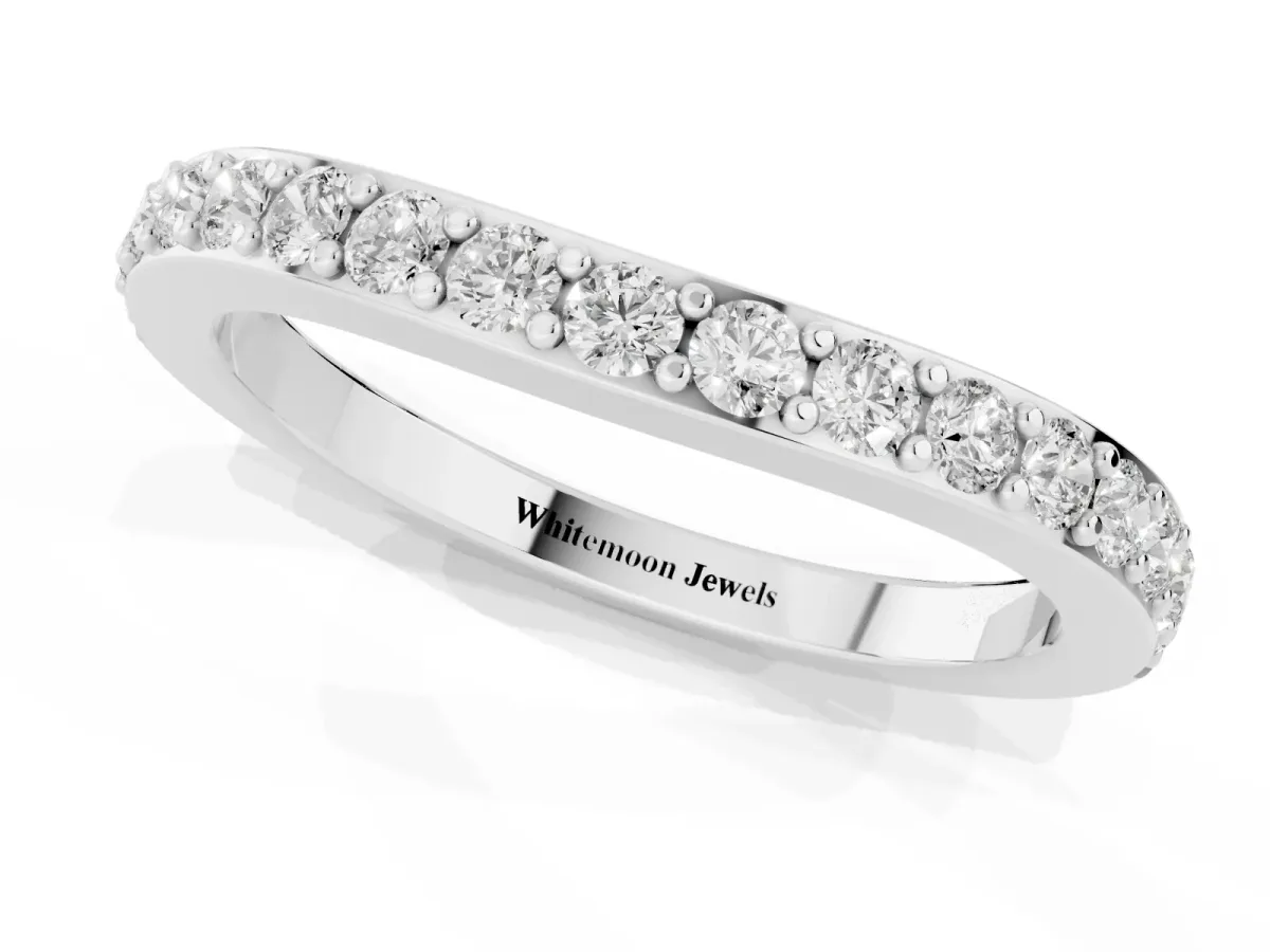 Round Diamond Pavé Set Curved Eternity Band Silver