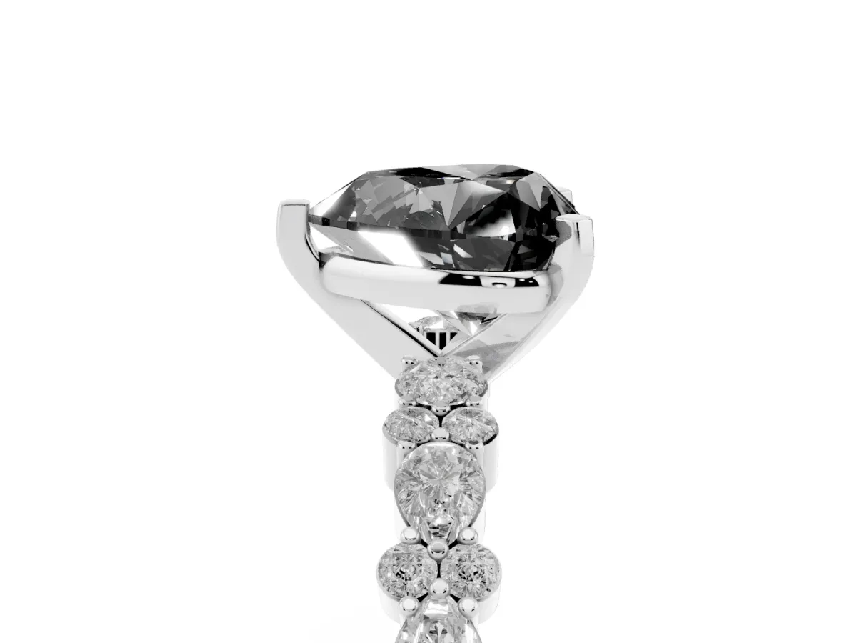 Fancy Black Heart Cut Diamond Side Stone Solitaire Ring with Round and Four-Prong Setting Platinum