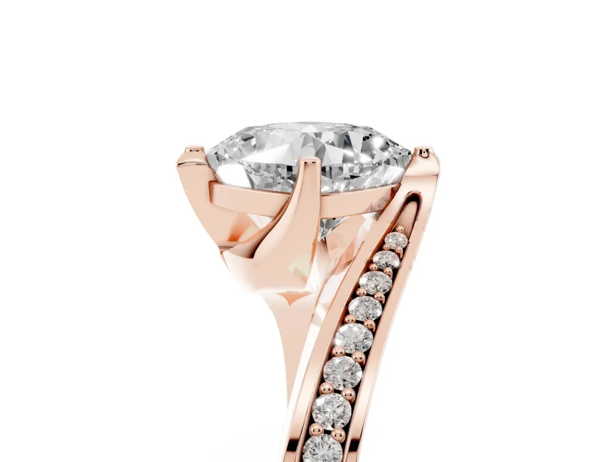 Cushion Cut Solitaire Diamond Twist Band with Pavé Setting and Four-Prong Setting Rose gold
