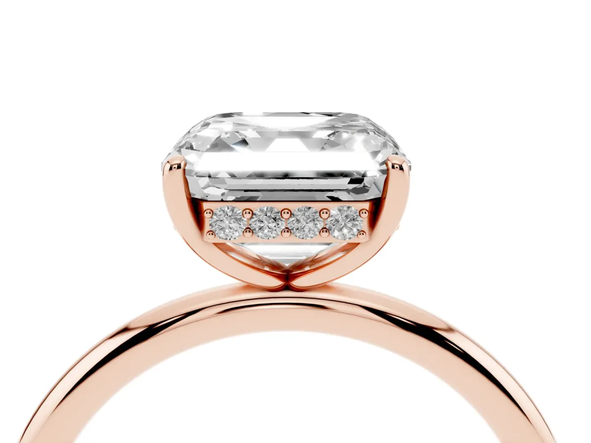 Asscher Cut Solitaire Diamond Ring with a Classic Band and Four-Prong Setting Rose gold