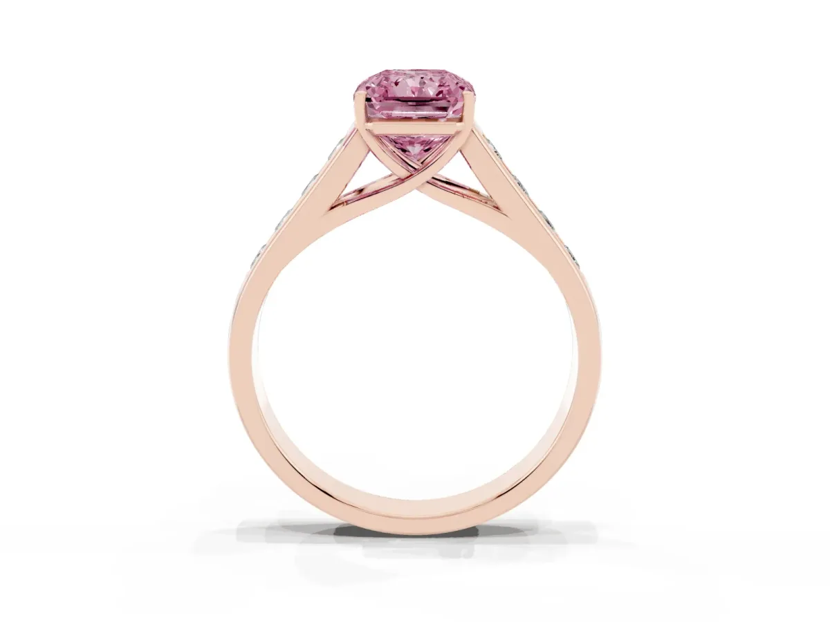 Fancy Pink Radiant Cut Brilliant Channel-Set Solitaire Ring with Four-Prong Setting Rose gold