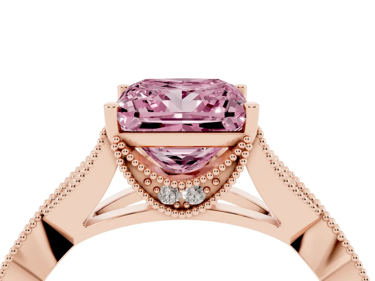 Fancy Pink Princess Cut Cut Diamond Twisted Band with Milgrain Pave Setting and Four-Prong Setting Rose gold