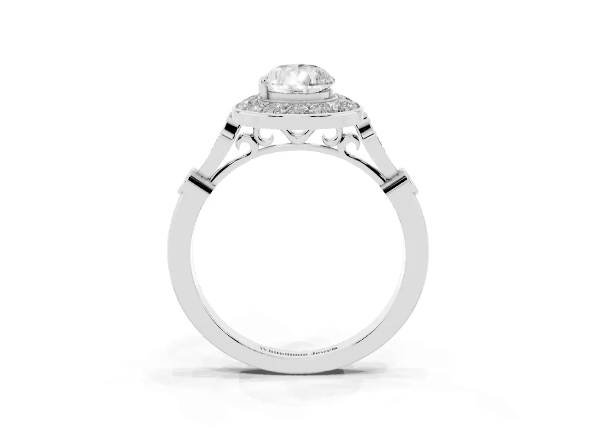 Pear Cut Halo Diamond Engagement Ring with Twisted Band and Four-Prong Setting Silver