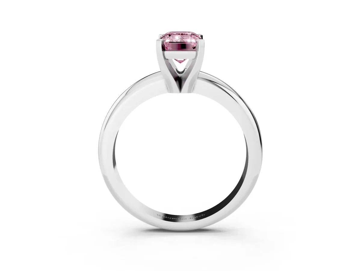 Fancy Pink Emerald Cut Diamond Solitaire Engagement Ring with Round Band and Four-Prong Setting Silver