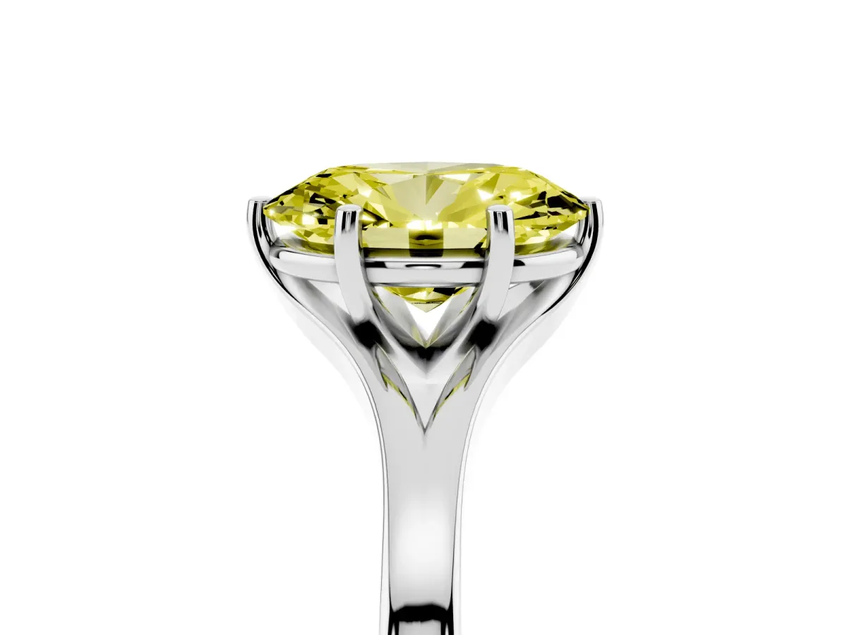 Fancy Yellow Oval Cut Solitaire Diamond Ring with Six-Prong Setting and Tapered Band Silver