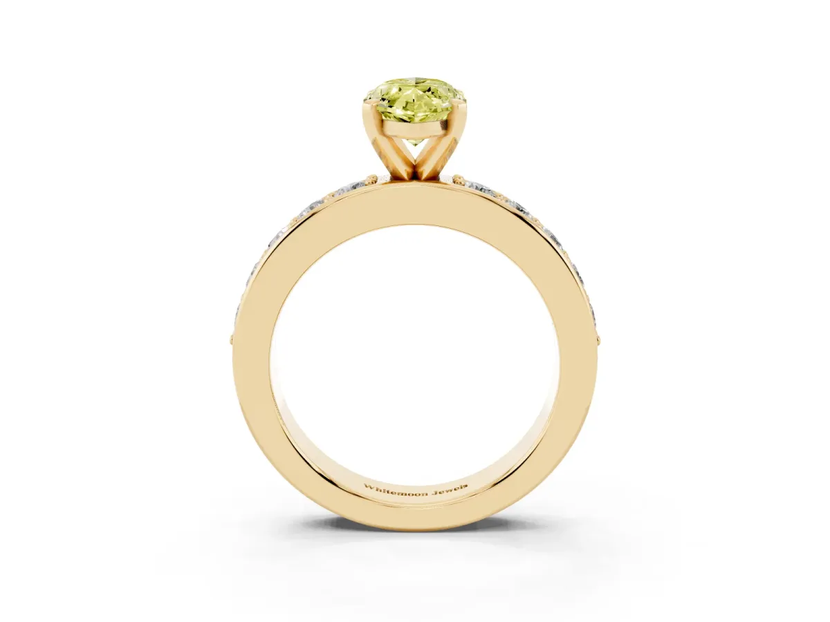 Fancy Yellow Marquise Cut Diamond Engagement Ring with Channel Set Round Band and Prong Setting Yellow gold