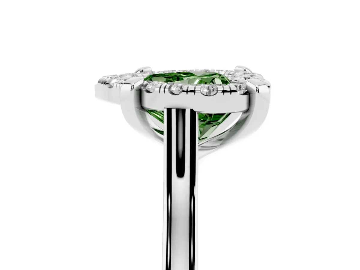 Fancy Green Heart Cut Diamond Cluster Halo Solitaire with Four-Prong Setting Silver