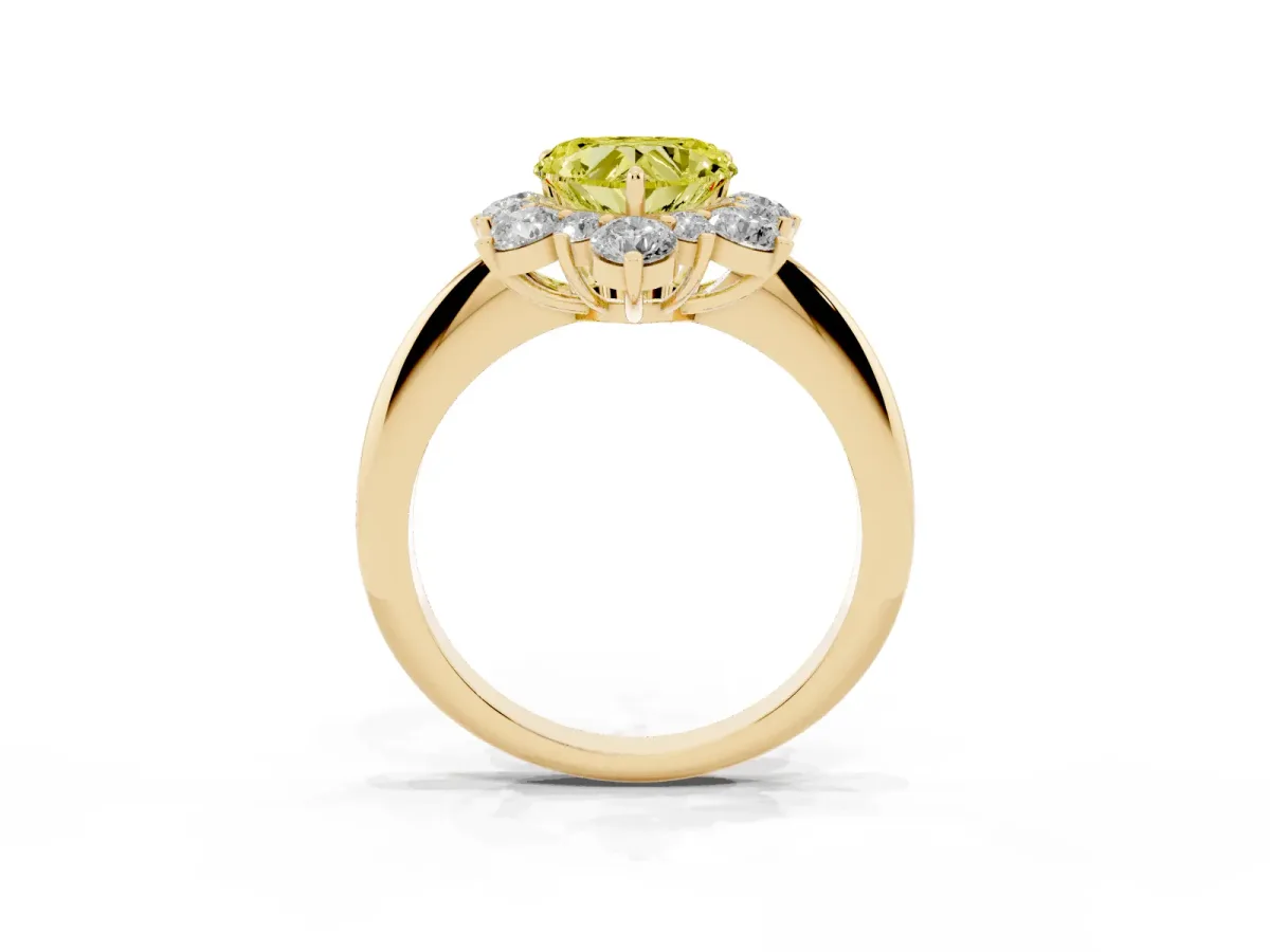 Fancy Yellow Heart Cut Diamond Cluster Halo Ring with Solitaire Band and Four-Prong Setting Yellow gold