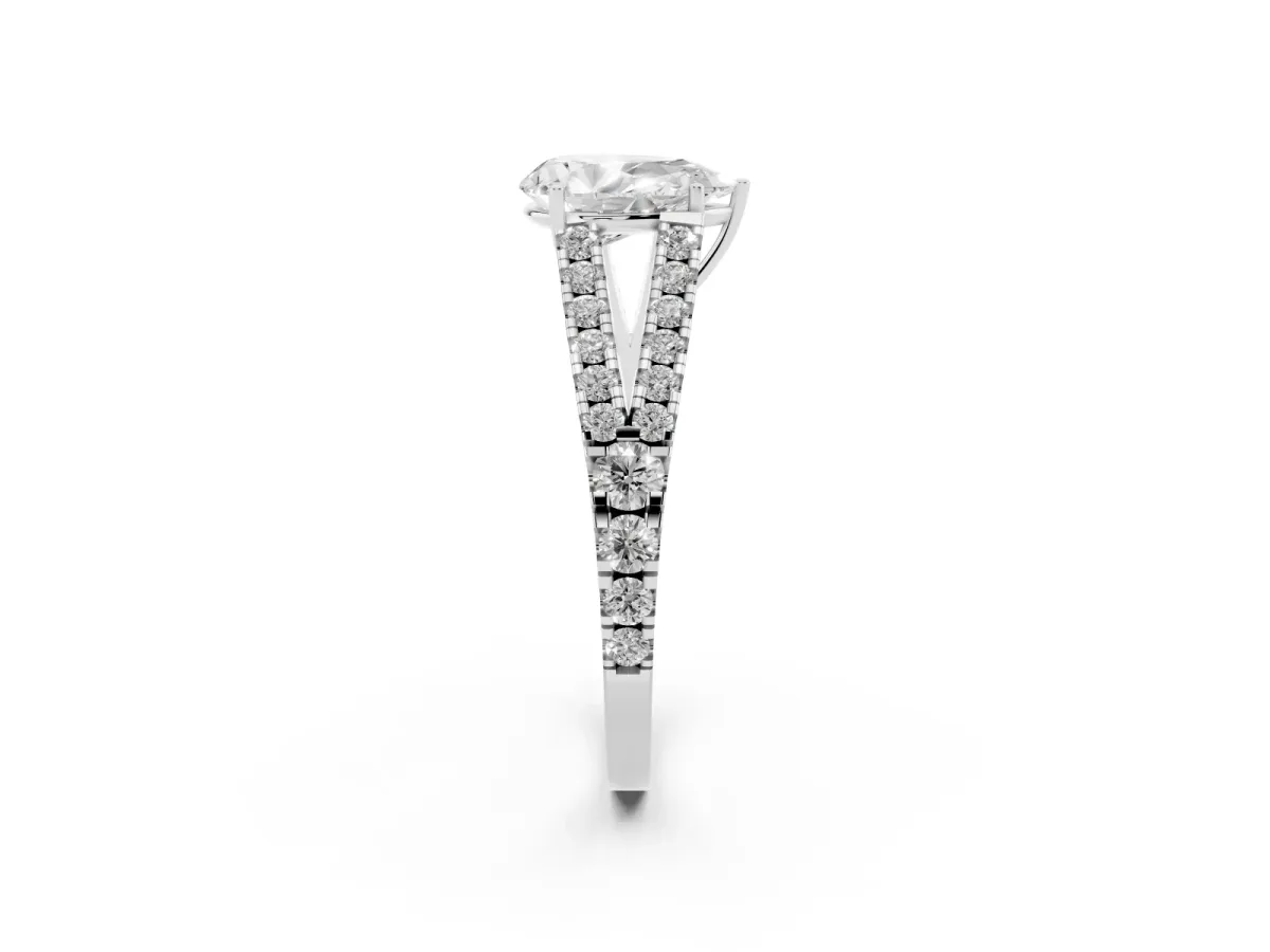 Pear Cut Diamond Split Shank Pavé Engagement Ring with Four-Prong Setting Platinum