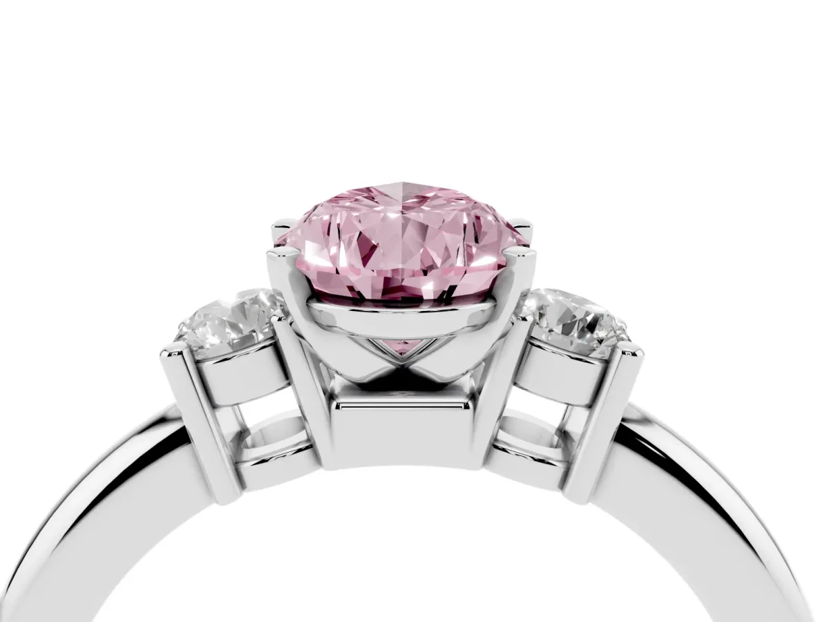 Fancy Pink Three-Stone Pear Cut Cut Diamond Solitaire with Prong Setting and Classic Band Silver