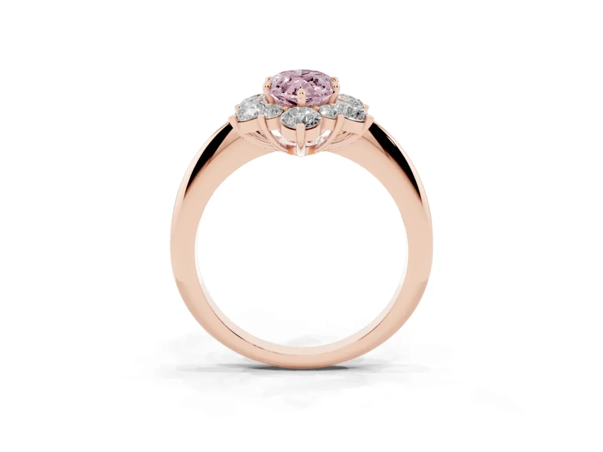 Fancy Pink Marquise Cut Diamond Cluster Halo Ring with Solitaire Band and Four-Prong Setting Rose gold