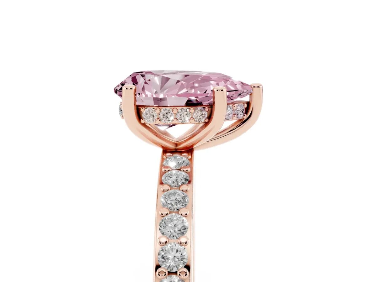 Fancy Pink Pear Cut Cut Diamond Pavé Band Ring with Four-Prong Setting Rose gold