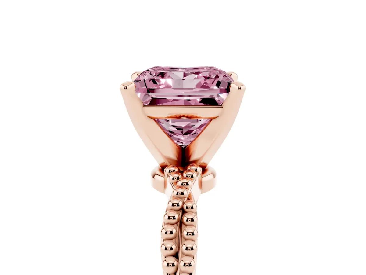 Fancy Pink Princess Cut Solitaire Twisted Band with Bead Prong Setting Rose gold