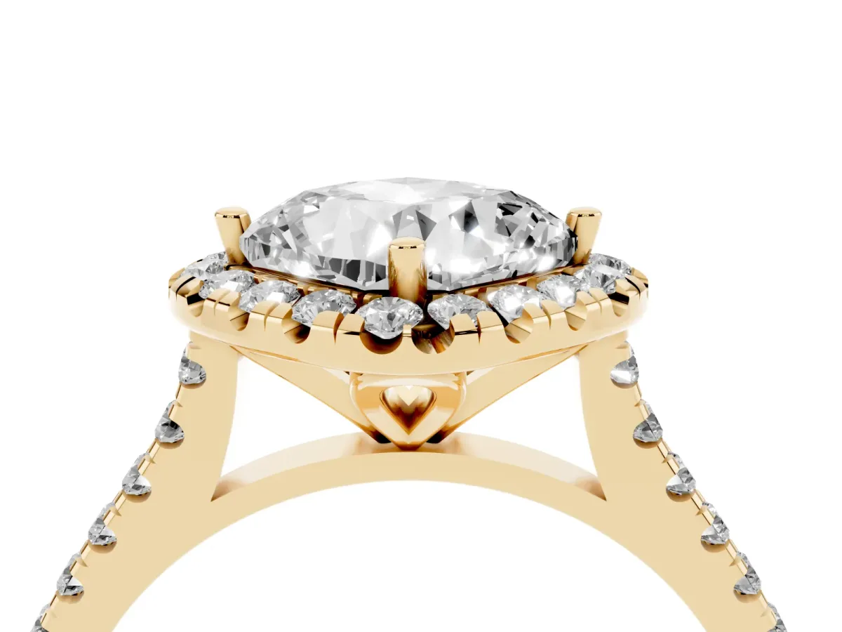 Cushion Cut Diamond Cushion Halo Ring with Pavé Band Yellow gold