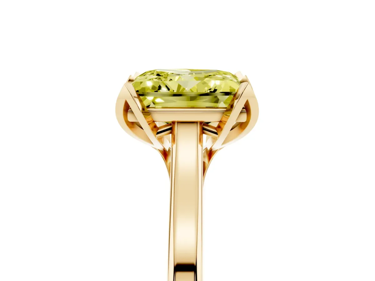 Fancy Yellow Princess Cut Diamond Solitaire Ring with Flower Prong Setting and Classic Band Yellow gold