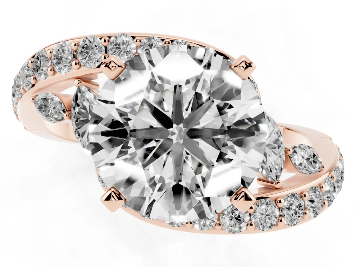 Round Cut Solitaire with Pavé Twist Band and Four-Prong Setting Rose gold