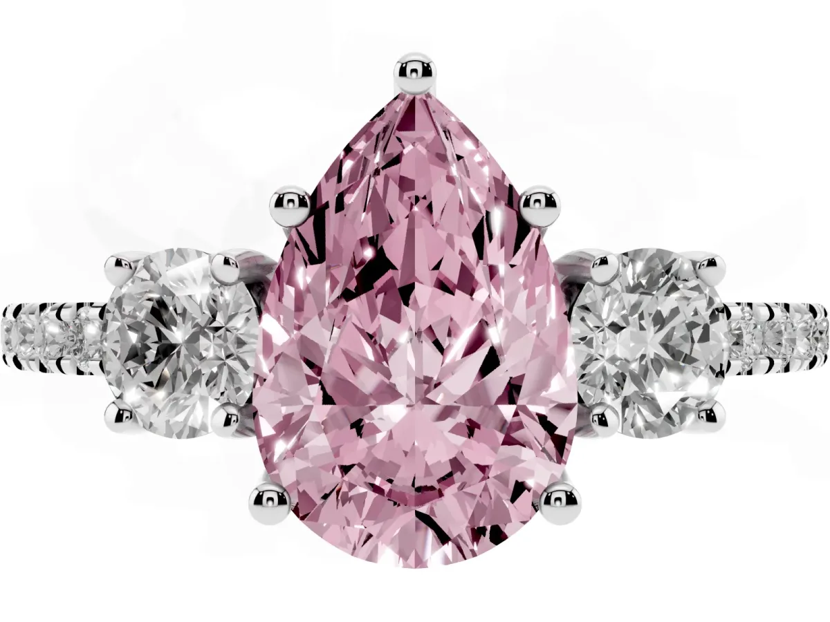 Fancy Pink Three-Stone Pear Cut Cut Diamond Pavé Band with Prong Setting Silver