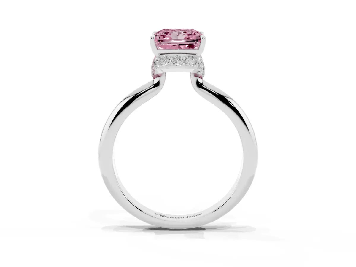 Fancy Pink Princess Cut Brilliant Solitaire Engagement Ring with Six-Prong Setting and Classic Band Silver