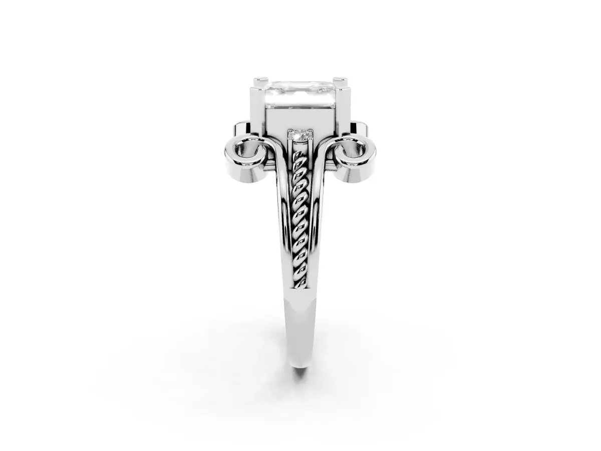 Asscher Cut Solitaire Twisted Band Scroll Prong Ring Silver