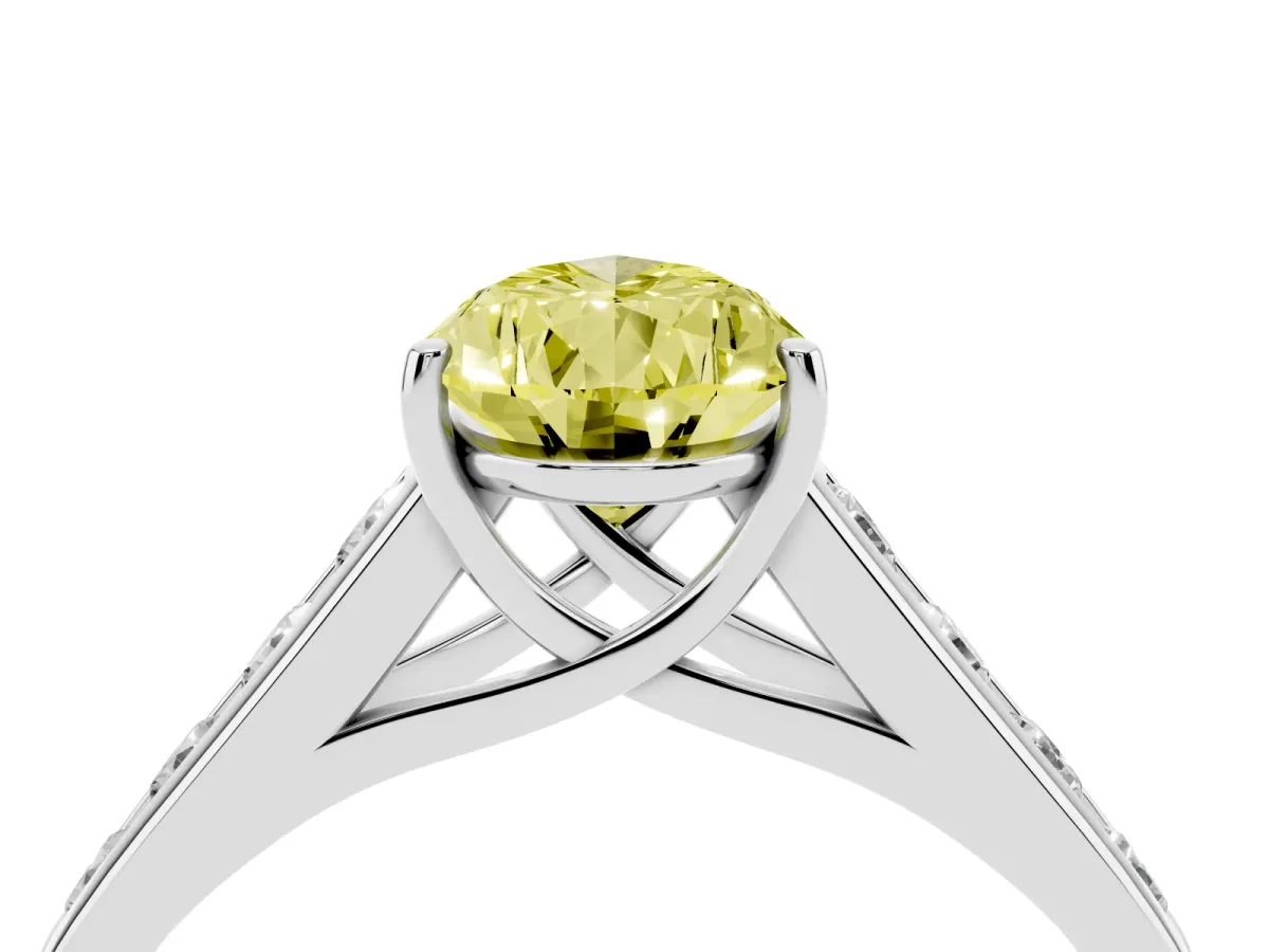 Fancy Yellow Pear Cut Solitaire Channel-Set Diamond Engagement Ring with Four-Prong Setting Platinum